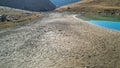 Drone view of a dried-up riverbed in the mountains Royalty Free Stock Photo