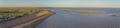 A drone view of the estuary of the River Deben at Felixstowe Ferry in Suffolk