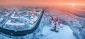 drone view of the famous landmark of Ufa and Bashkiria - Lala Tulip mosque during sunset in winter season. Islamic religion Royalty Free Stock Photo