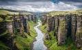 A drone view of the Fjararglju Canyon in Iceland
