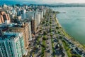 Drone view of Florianopolis center. Urban view of architectural landscape