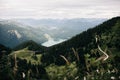 Drone view of the forests of the Alps in Bavaria, Germany with a cloudy sky in the background Royalty Free Stock Photo