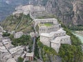 Drone view at the fortress of Bard on Aosta velley, Italy