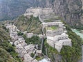 Drone view at the fortress of Bard on Aosta velley, Italy