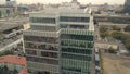 Drone view highrise business center building in city. Glass facade building Royalty Free Stock Photo