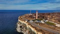 Paldiski Lighthouse and Coastal Limestone Cliffs Aerial View Royalty Free Stock Photo