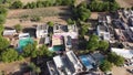 A drone view of an Indian traditional located in a natural area.Aerial view of Mehsana, Gujarat, India