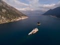 Drone view of the islands of Gospa od Skrpjela and St. George in the Bay of Kotor. Montenegro