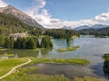 Drone view of the lake at Valbella in the Swiss alps Royalty Free Stock Photo