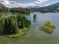Drone view of the lake at Valbella in the Swiss alps Royalty Free Stock Photo