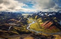Drone view of the Landmannalaugar Highland in Iceland