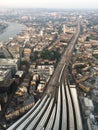 Drone view of London cityscape skyline with iconic landmark buildings