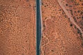Drone view of a lone road on the desert of Arizona Royalty Free Stock Photo