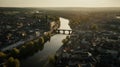 Drone view of Maastricht with river Maas at sunset