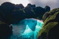 Drone view at Maya Bay Koh Phi Phi Thailand, Turquoise clear water white tropical beach Royalty Free Stock Photo