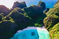 Drone view at Maya Bay Koh Phi Phi Thailand, Turquoise clear water white tropical beach Royalty Free Stock Photo