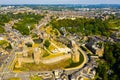 Drone view of medieval chateau in French town of Fougeres