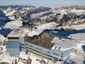 Drone view at mount Titlis over Engelberg in the Swiss alps