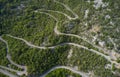 Drone view of a mountain serpentine road in Montenegro. Royalty Free Stock Photo