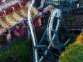 Drone view of the Nemesis inverted roller coaster at Alton Towers theme park in England Royalty Free Stock Photo