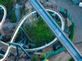 Drone view of the Nemesis inverted roller coaster being removed from the Alton Towers theme park