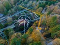 Drone view of the Nemesis inverted roller coaster being removed from the Alton Towers theme park Royalty Free Stock Photo