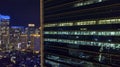 Drone view of office buildings windows at night Royalty Free Stock Photo