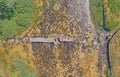 Drone view of the old footbridge on the river Cetina Royalty Free Stock Photo