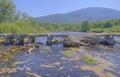 Drone view of the old footbridge on the river Cetina Royalty Free Stock Photo