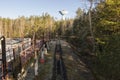 Drone view of old retired small industrial railroad station