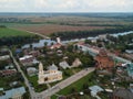 Drone view of the old Russian city of Kolomna and the Moscow river. Royalty Free Stock Photo