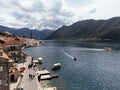 Drone view of the old town of Perast in the bay of Kotor, Montenegro. Royalty Free Stock Photo