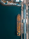 Drone view of a ship in the port