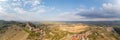 Drone view over the Po Valley from the mountains of Piedmont from the village of Camino during the day Royalty Free Stock Photo