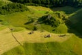 Drone view over Transylvania village in the Carpathian mountain , Fundatura Ponorului, Romania