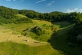 Drone view over Transylvania village in the Carpathian mountain , Fundatura Ponorului, Romania Royalty Free Stock Photo