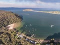 Drone view of Palm Beach and Barrenjoey Head Lighthouse