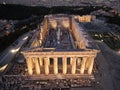 Drone view of the Parthenon Ancient temple in Athens, Greece at sunrise Royalty Free Stock Photo