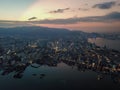 Drone view Penang Georgetown in dusk hour.