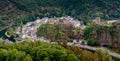 Drone view of the picturesque village of Esch-sur-Sure on the Sauer River in northern Luxembourg Royalty Free Stock Photo