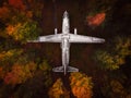 Drone view of planes taking off at a small airport. Autumn Royalty Free Stock Photo