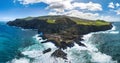 Drone view of Ponta da Ferraria, Sao Miguel, Azores, Natural volcanic hot pool in the Atlantic Ocean on Azores