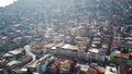 Drone view on poverty slum district and muslim mosque