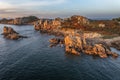 .Drone view of Primel Tregastel, ocean coast in France, Brittany at sunset Royalty Free Stock Photo
