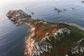 .Drone view of Primel Tregastel, ocean coast in France, Brittany at sunset Royalty Free Stock Photo