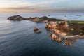 .Drone view of Primel Tregastel, ocean coast in France, Brittany at sunset Royalty Free Stock Photo