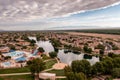 Drone view of Rancho Sahuarita and Sahuarita Lake in Arizona