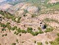 Drone view of the remains of the southwestern towers of the medieval fortress of Nimrod - Qalaat al-Subeiba, located near the