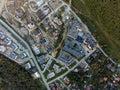 Drone view of residential buildings in city district