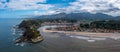 Drone view of Ribadesella and the Sella River estuary on the north coast of Spain in Asturias